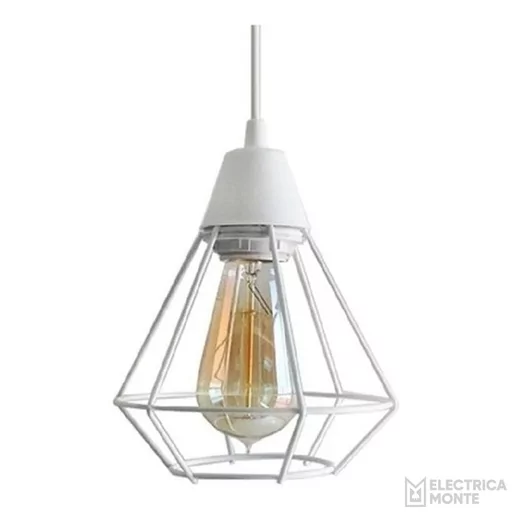 [C-1003-BT] Colgante "JAULA DIAMANTE" con tacita plástica Blanco