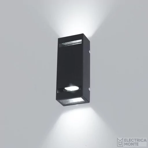 [2235] Aplique Napoles Recto Bidireccional Doble Efecto 2 Dicroicas GU10 Negro