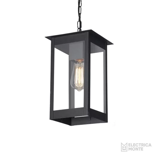 [804 T] Farol Apolo Rectangular Colgante Vidrio Transparente E27 Chapa